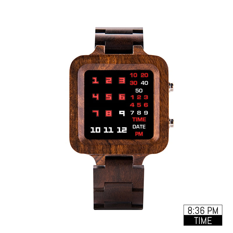 LED Display Wooden Watch